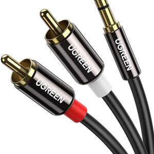 UGREEN 3.5mm to 2RCA Male Cable Audio Adapter RCA Auxiliary Hi-Fi Sound Shielded Stereo Flexible RCA Y Splitter Cable Cord Metal Shell Compatible with Smartphone Speakers Tablet HDTV MP3 Player 3FT